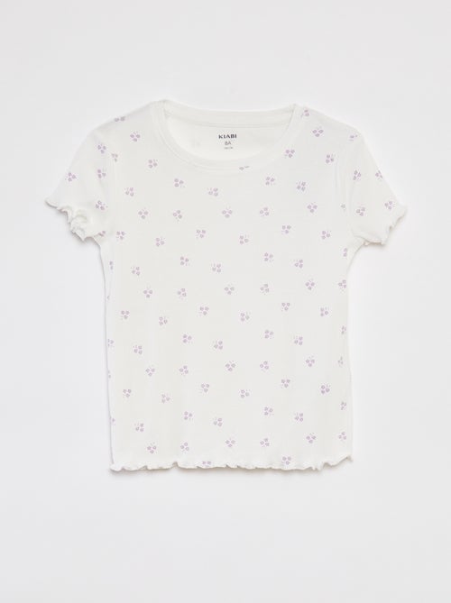 T-shirt côtelé avec bords ondulés et motifs - Kiabi