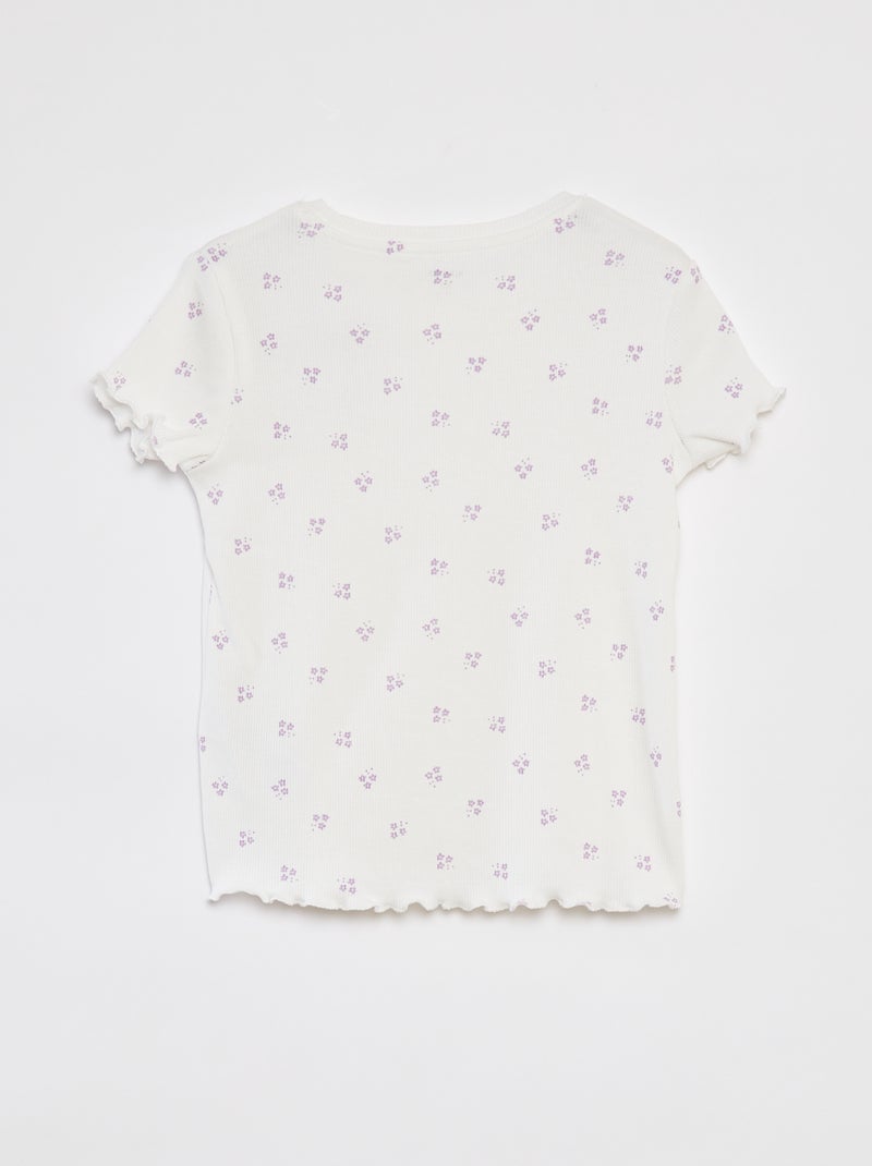 T-shirt côtelé avec bords ondulés et motifs BLANC - Kiabi