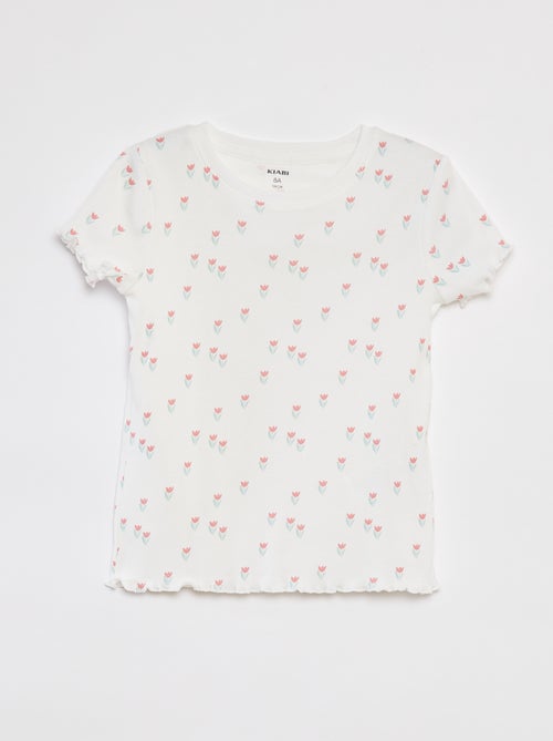 T-shirt côtelé avec bords ondulés et motifs - Kiabi