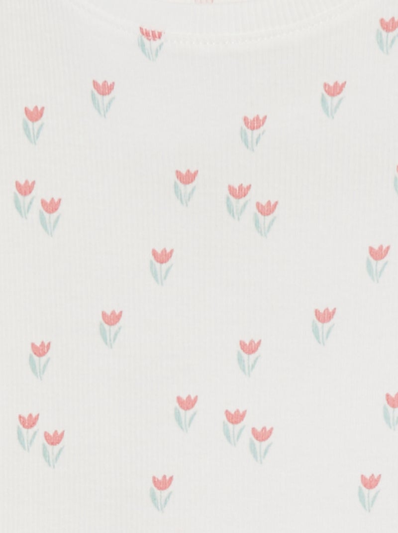 T-shirt côtelé avec bords ondulés et motifs BLANC - Kiabi