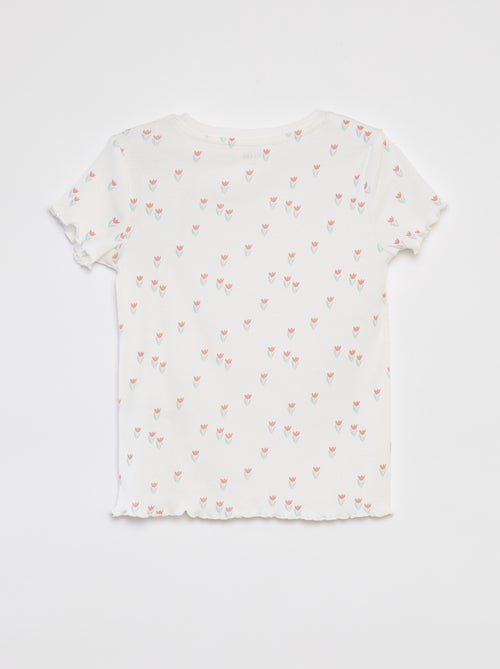 T-shirt côtelé avec bords ondulés et motifs - Kiabi