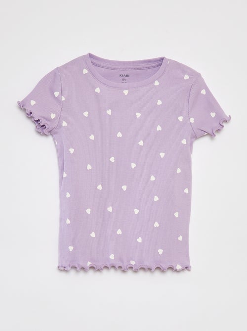 T-shirt côtelé avec bords ondulés et motifs - Kiabi