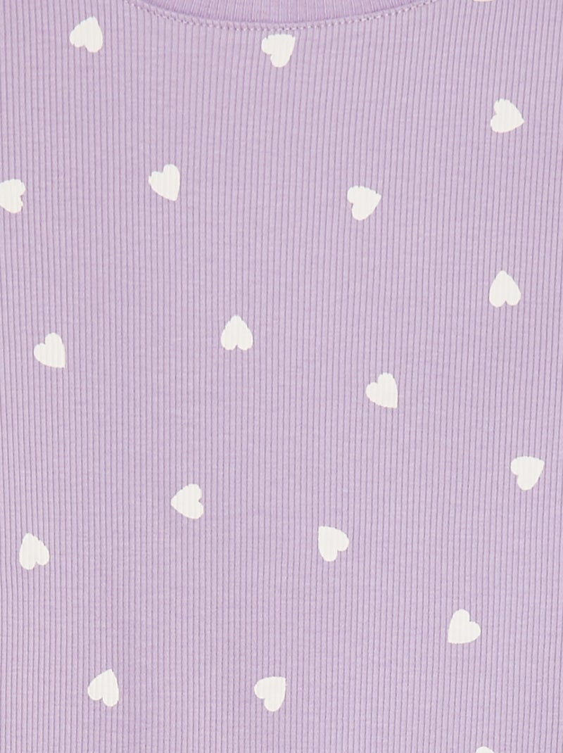 T-shirt côtelé avec bords ondulés et motifs VIOLET - Kiabi