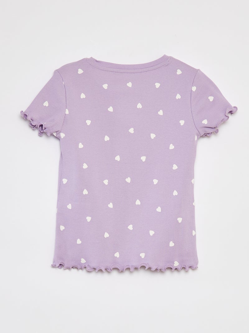 T-shirt côtelé avec bords ondulés et motifs VIOLET - Kiabi