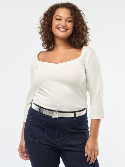 T-shirt côtelé avec large encolure - Kiabi