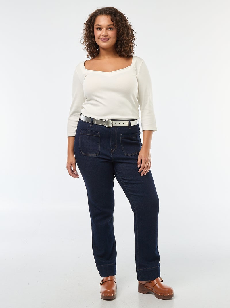 T-shirt côtelé avec large encolure Blanc - Kiabi