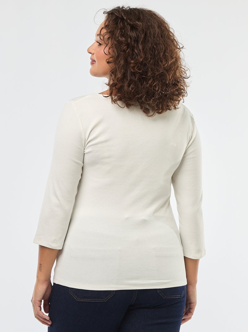 T-shirt côtelé avec large encolure Blanc - Kiabi