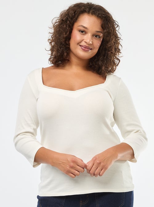 T-shirt côtelé avec large encolure - Kiabi