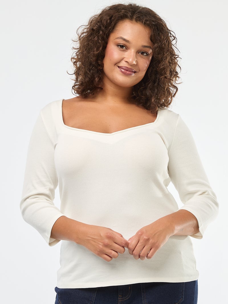 T-shirt côtelé avec large encolure Blanc - Kiabi