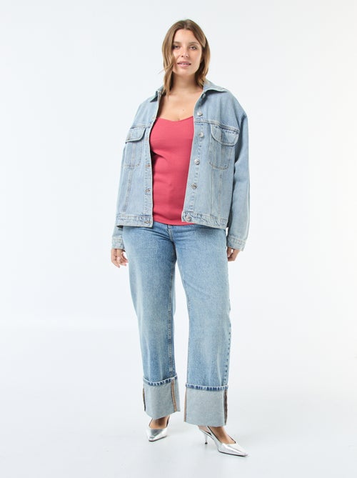 T-shirt côtelé avec large encolure - Kiabi