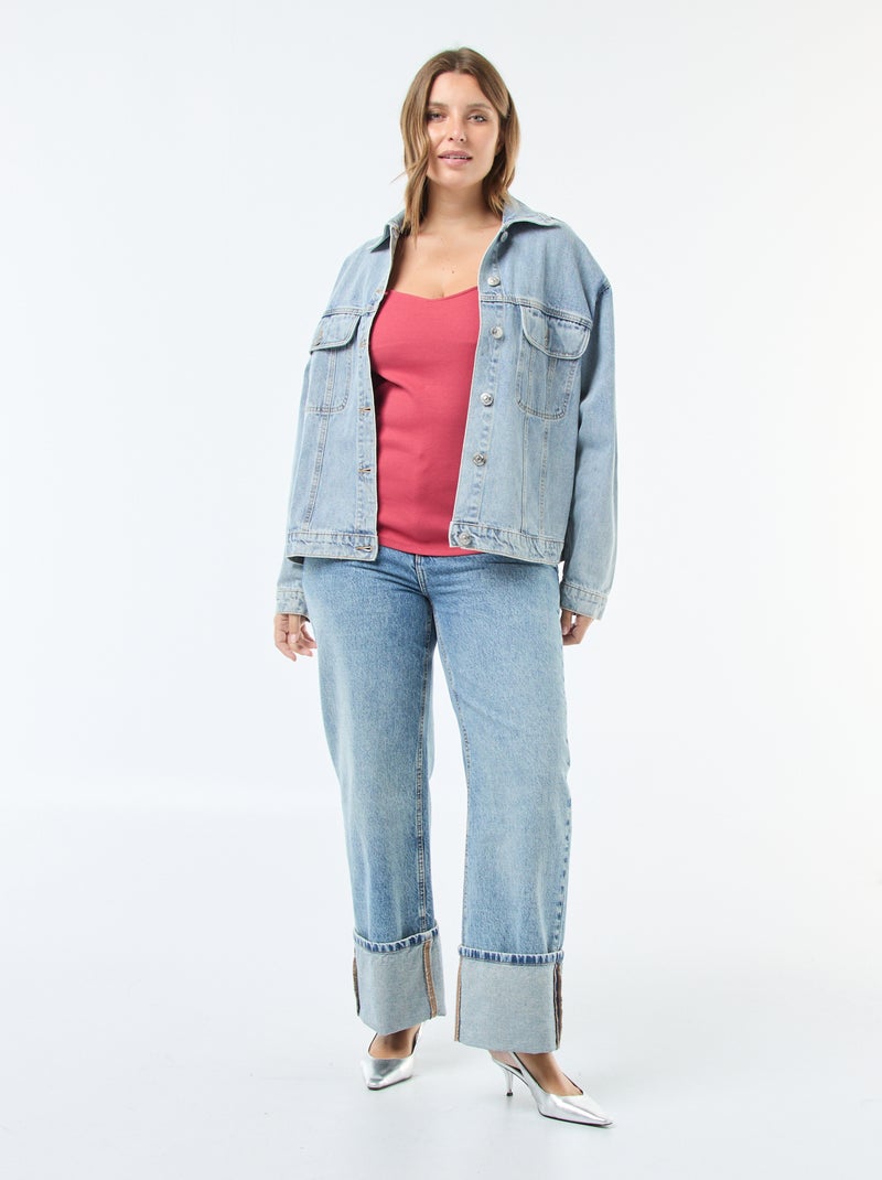 T-shirt côtelé avec large encolure Rouge - Kiabi