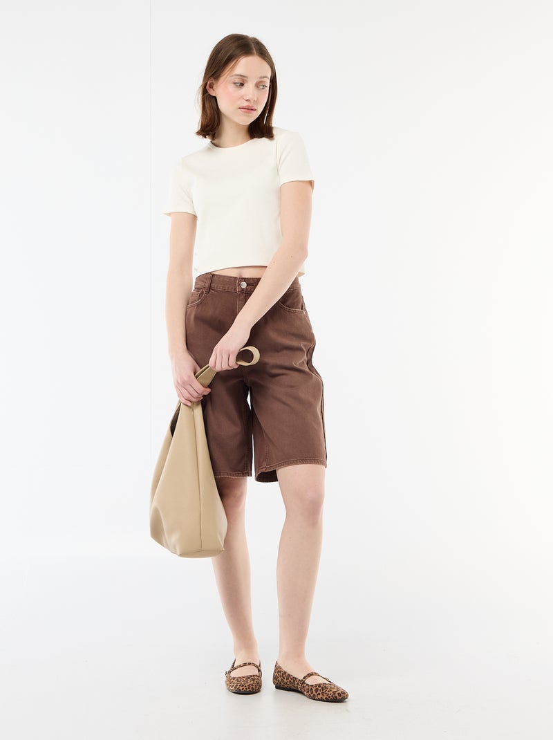 T-shirt cropped a coste con nodi Bianco - Kiabi