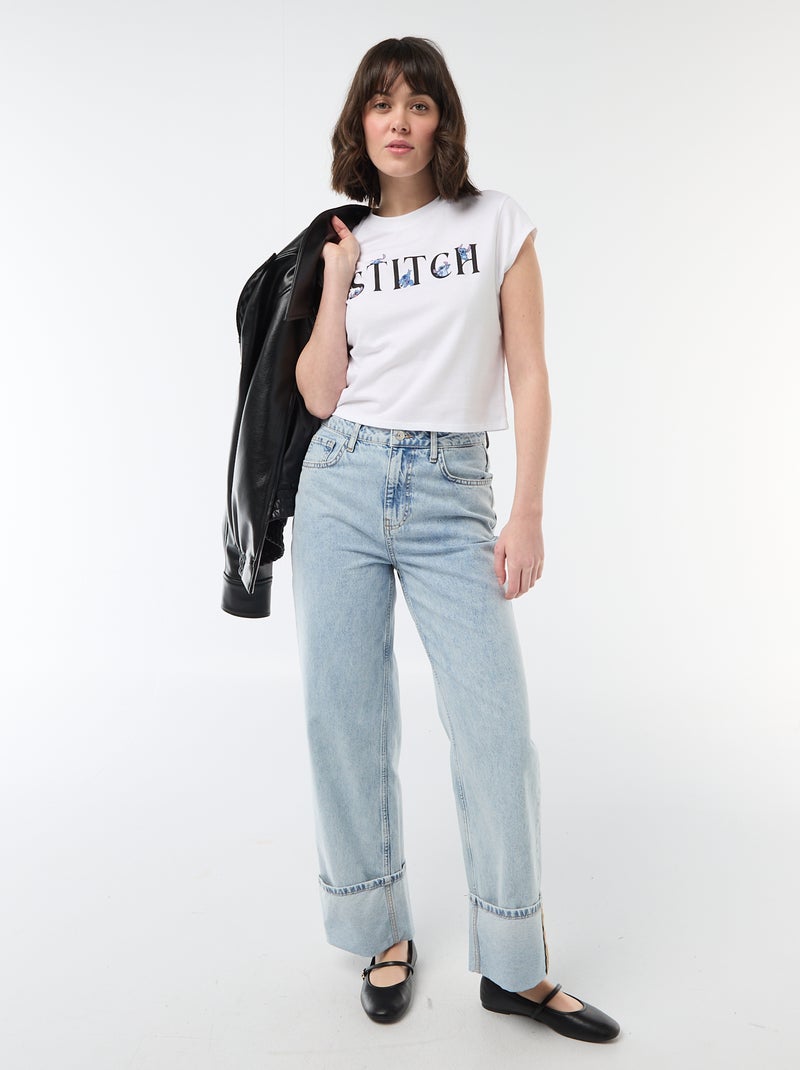 T-shirt cropped "Stitch" Bianco - Kiabi