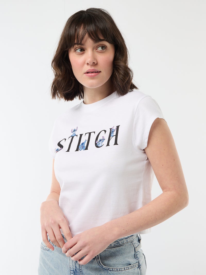 T-shirt cropped "Stitch" Bianco - Kiabi
