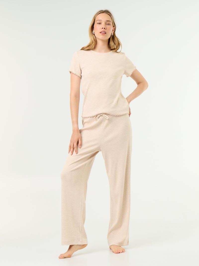 T-shirt de pyjama en maille côtelée Beige - Kiabi