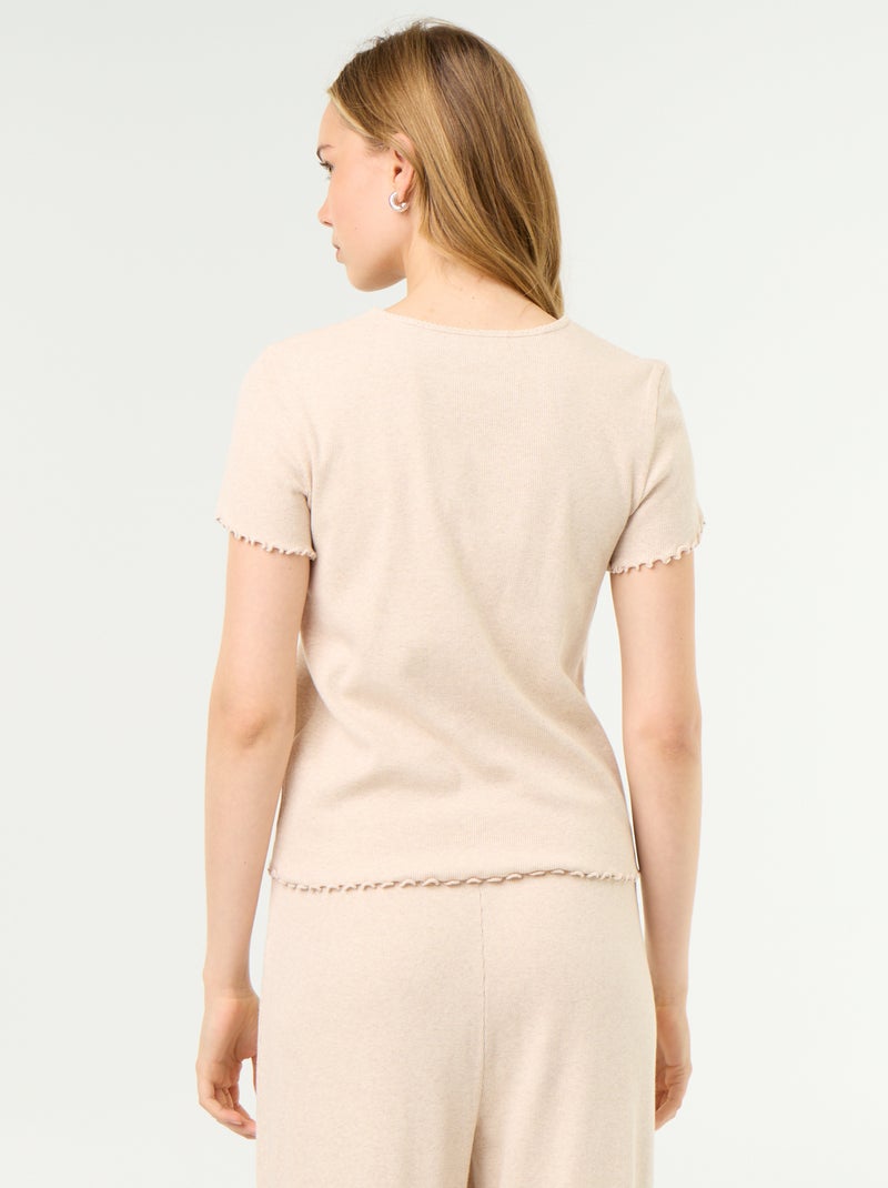 T-shirt de pyjama en maille côtelée Beige - Kiabi