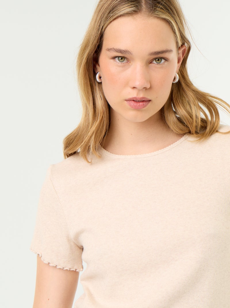 T-shirt de pyjama en maille côtelée Beige - Kiabi