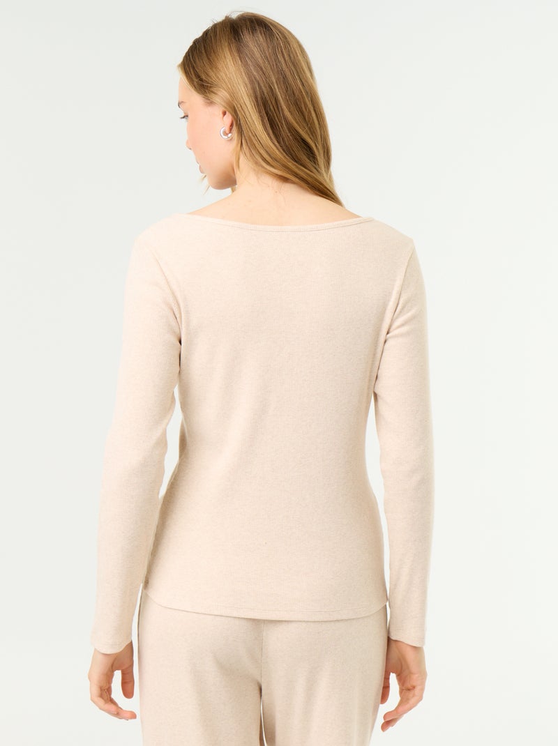 T-shirt de pyjama en maille côtelée Beige - Kiabi