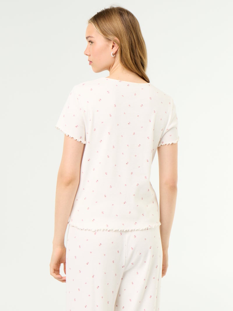 T-shirt de pyjama en maille côtelée Blanc - Kiabi