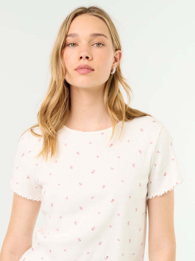T-shirt de pyjama en maille côtelée Blanc - Kiabi