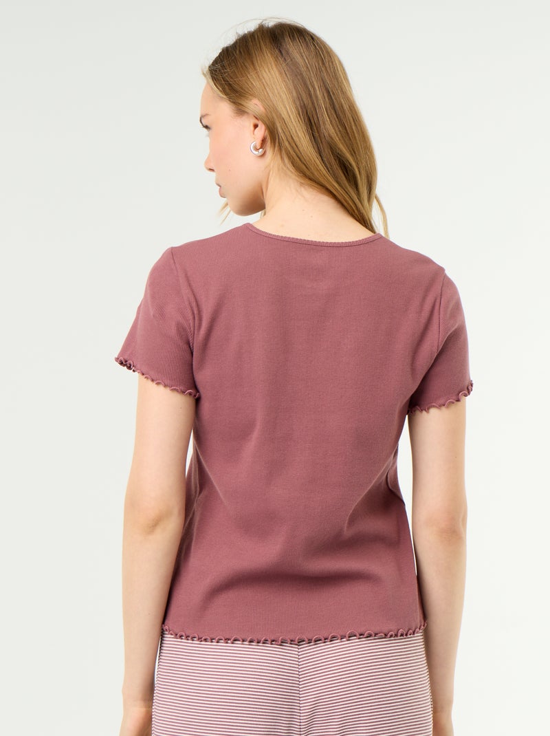 T-shirt de pyjama en maille côtelée Rose - Kiabi