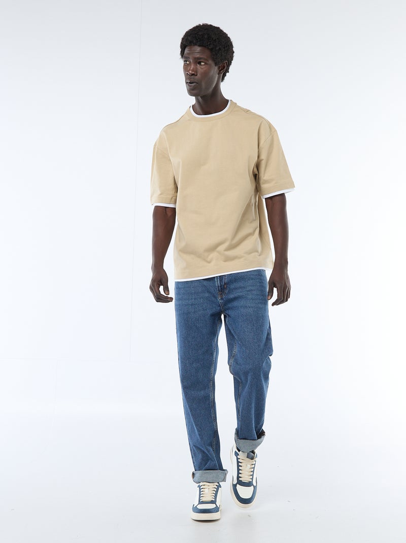 T-shirt effet 2-en-1 à manches courtes Beige - Kiabi