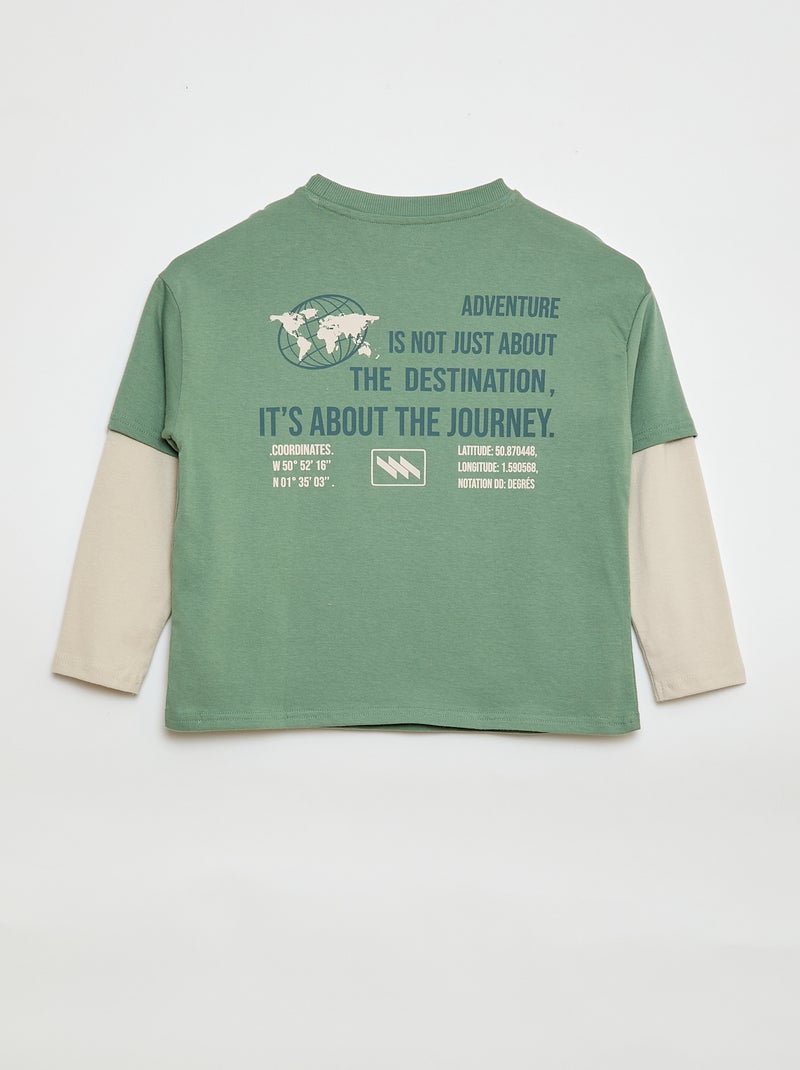 T-shirt effet 2-en-1 à manches longues Bleu - Kiabi