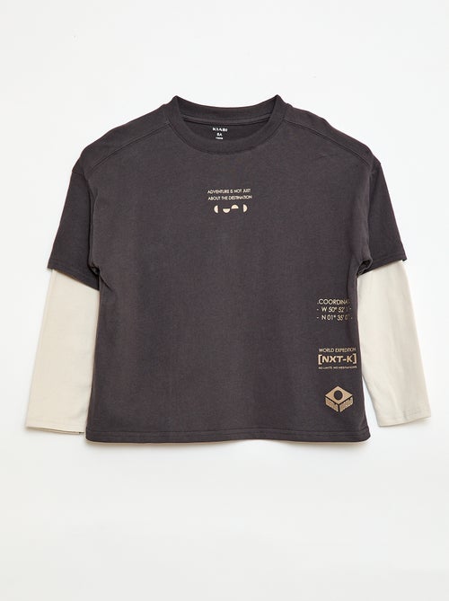T-shirt effet 2-en-1 à manches longues - Kiabi