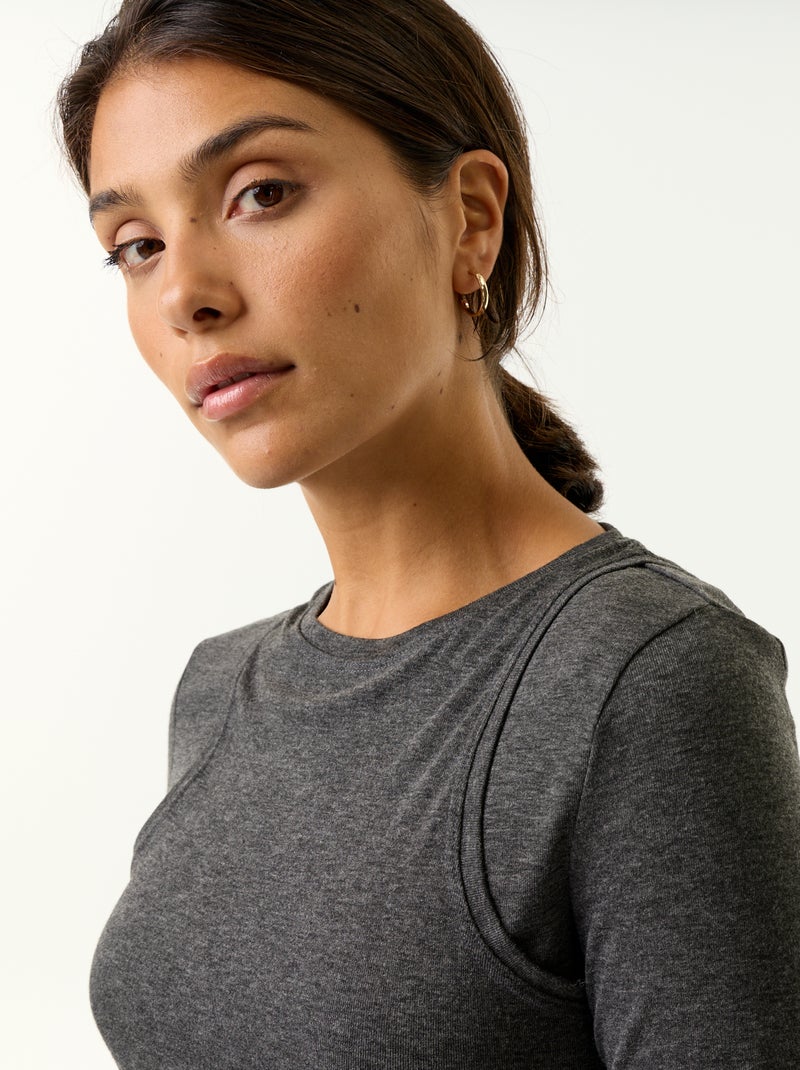T-shirt effet 2 en 1 avec débardeur Gris - Kiabi