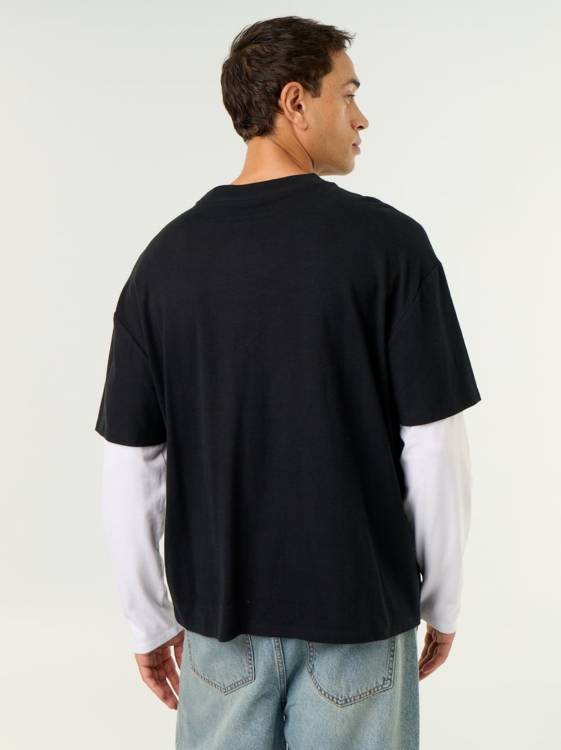 T-shirt effet 2-en-1 manches longues Noir - Kiabi