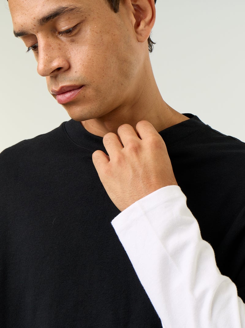 T-shirt effet 2-en-1 manches longues Noir - Kiabi