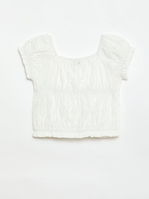 T-shirt effet smocké avec broderie en anglaise - Kiabi