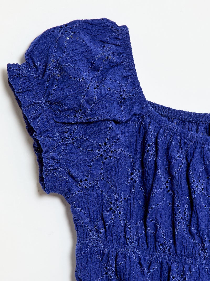 T-shirt effet smocké avec broderie en anglaise Bleu - Kiabi