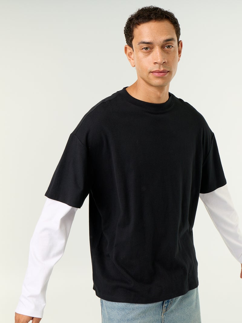 T-shirt effetto 2-in-1 a maniche lunghe Nero - Kiabi
