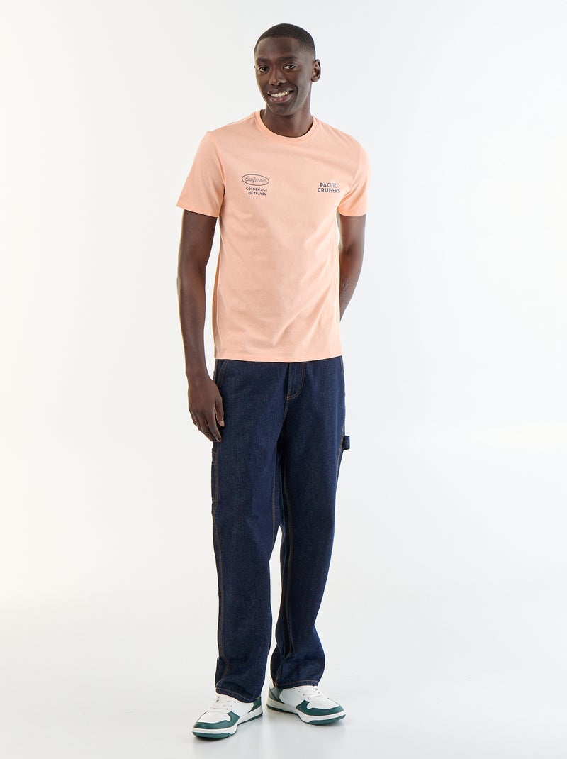 T-shirt en coton à col rond pour homme avec motif placé Orange - Kiabi