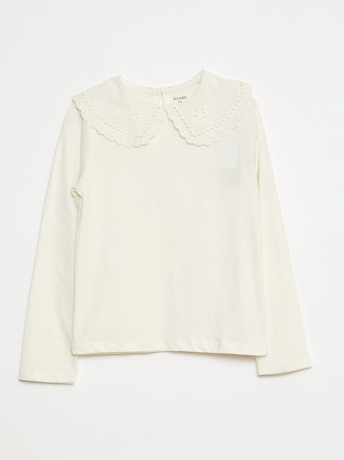 T-shirt en coton avec col brodé - Kiabi
