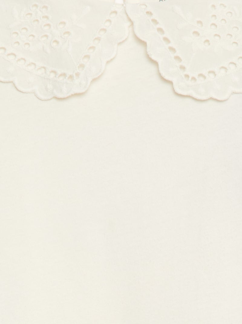 T-shirt en coton avec col brodé Blanc - Kiabi