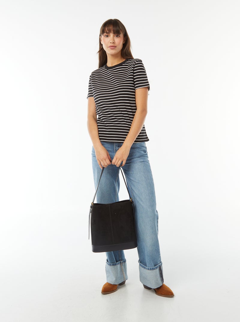 T-shirt en coton épais Noir/blanc - Kiabi