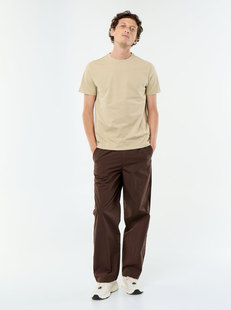 T-shirt en coton uni à col rond pour homme Beige - Kiabi