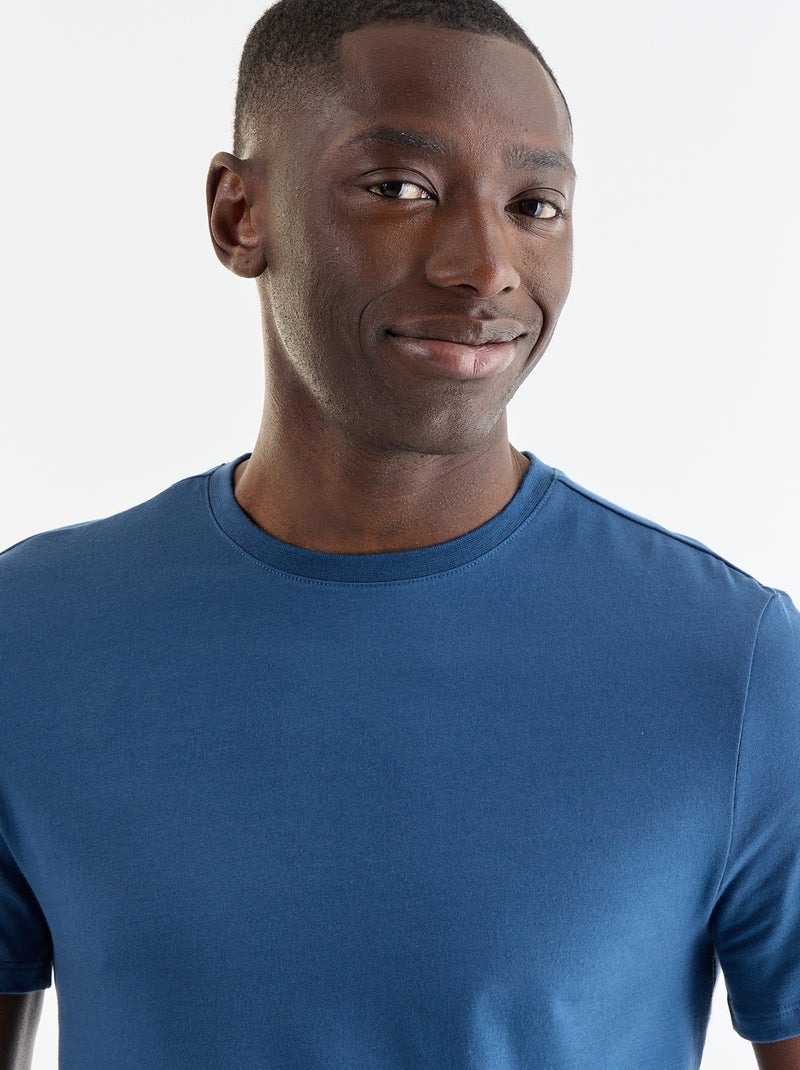 T-shirt en coton uni à col rond pour Homme Bleu - Kiabi