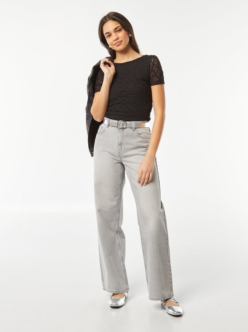 T-shirt en dentelle avec dos nu Noir - Kiabi