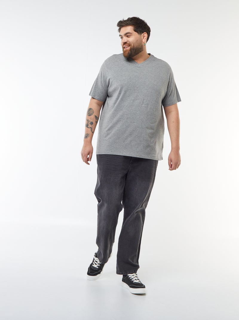 T-shirt en jersey à col V Gris - Kiabi