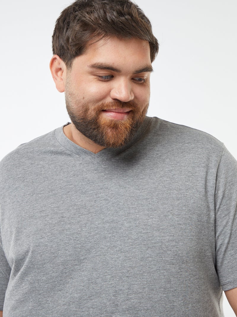 T-shirt en jersey à col V Gris - Kiabi