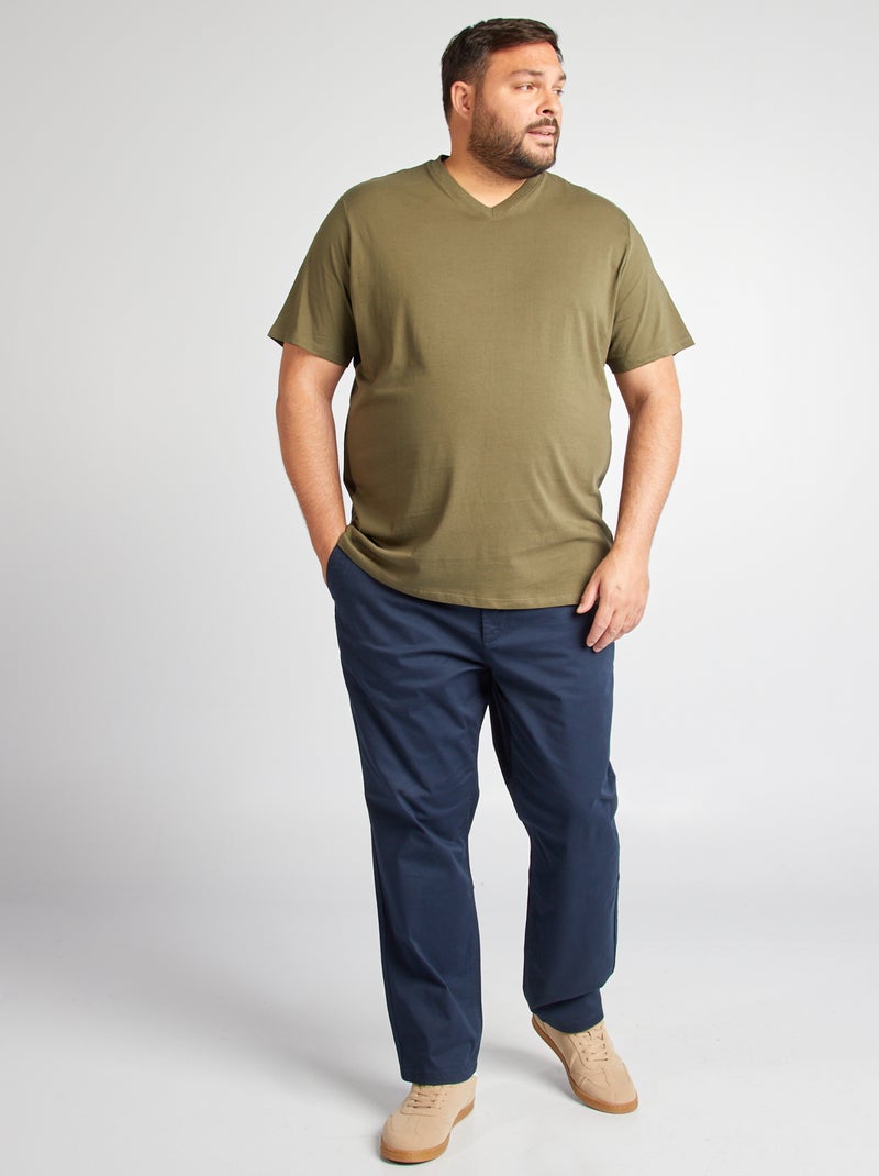 T-shirt en jersey à col V Kaki - Kiabi