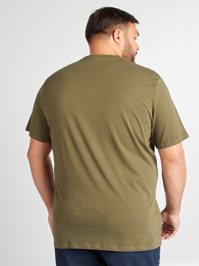 T-shirt en jersey à col V Kaki - Kiabi