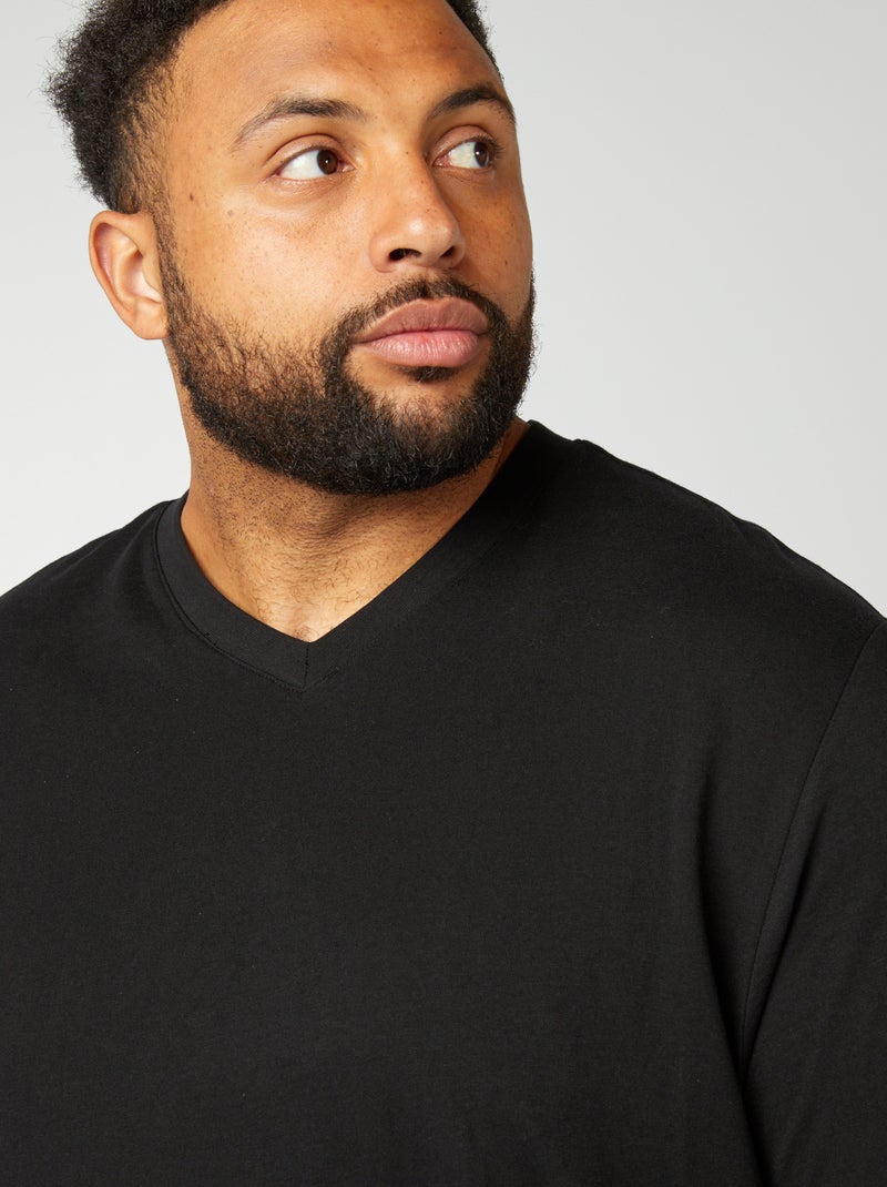 T-shirt en jersey à col V Noir - Kiabi