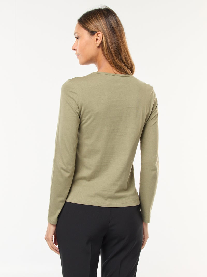 T-shirt en jersey à manches longues Kaki - Kiabi