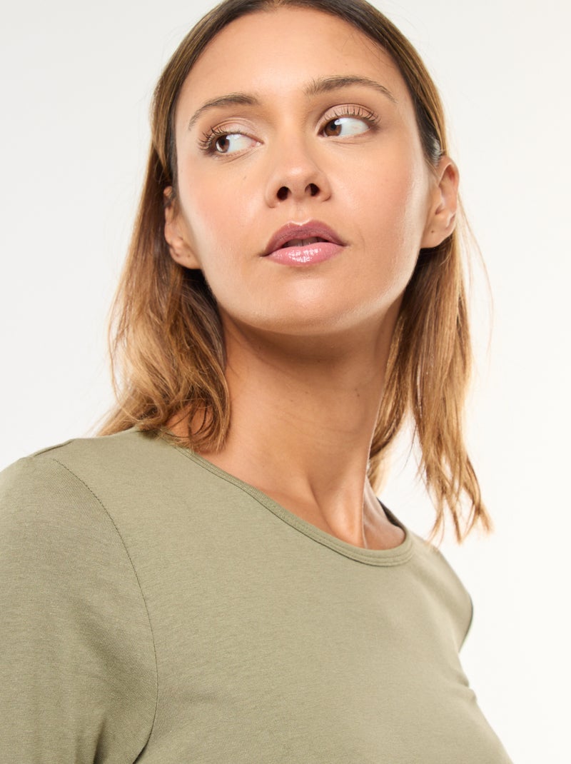 T-shirt en jersey à manches longues Kaki - Kiabi