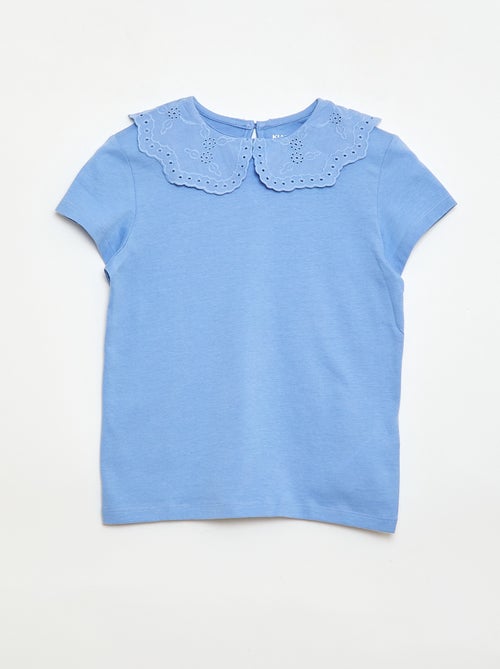 T-shirt en jersey avec col Claudine avec broderies anglaises - Kiabi