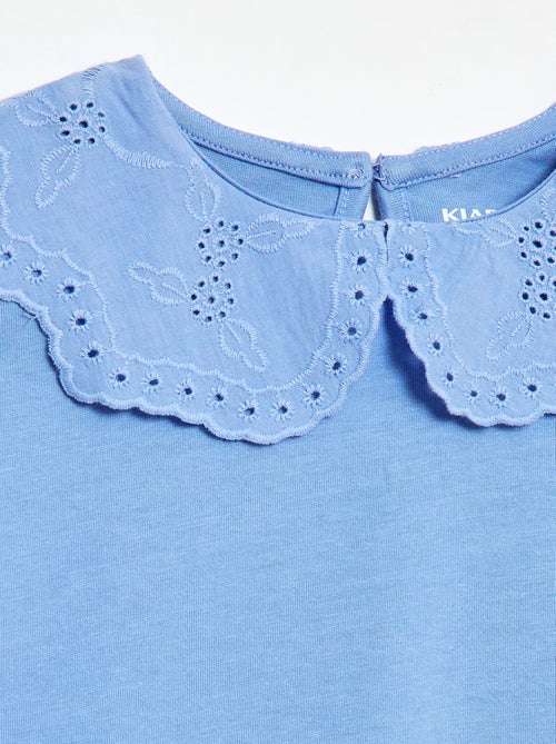 T-shirt en jersey avec col Claudine avec broderies anglaises - Kiabi